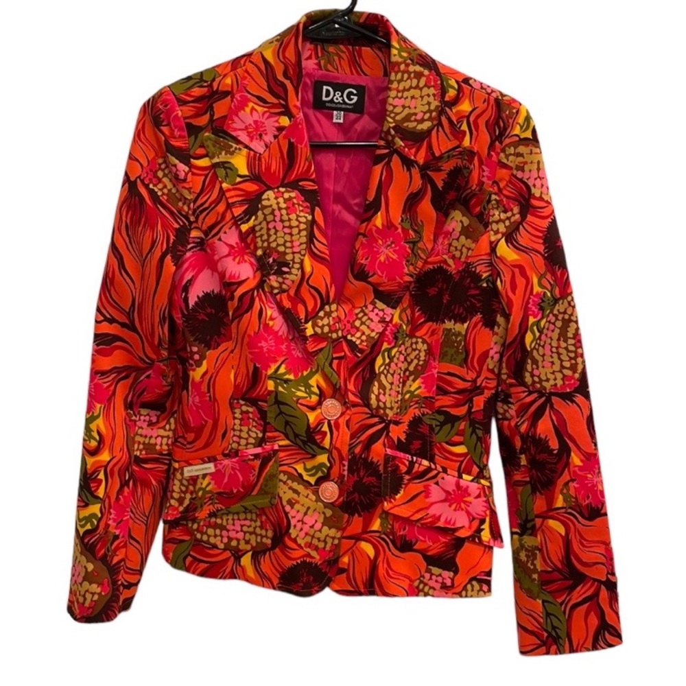 Dolce & Gabbana D&G Vintage Neon Orange and Pink Floral Blazer Summer Spring - Picture 1 of 16